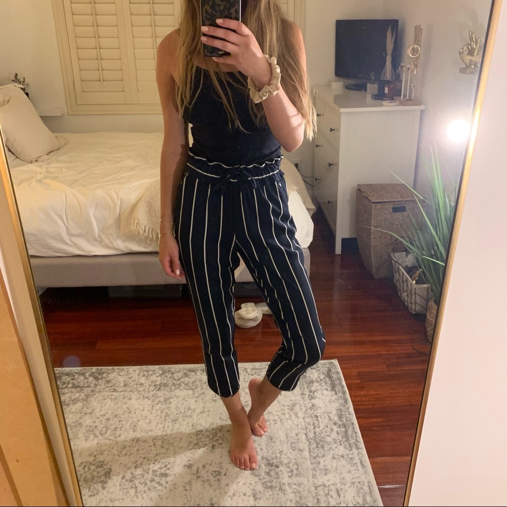 High Waisted Striped Drawstring Trousers